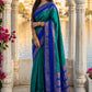 Elegant Teal Blue Soft Silk Saree with Royal Blue Zari Border for Women