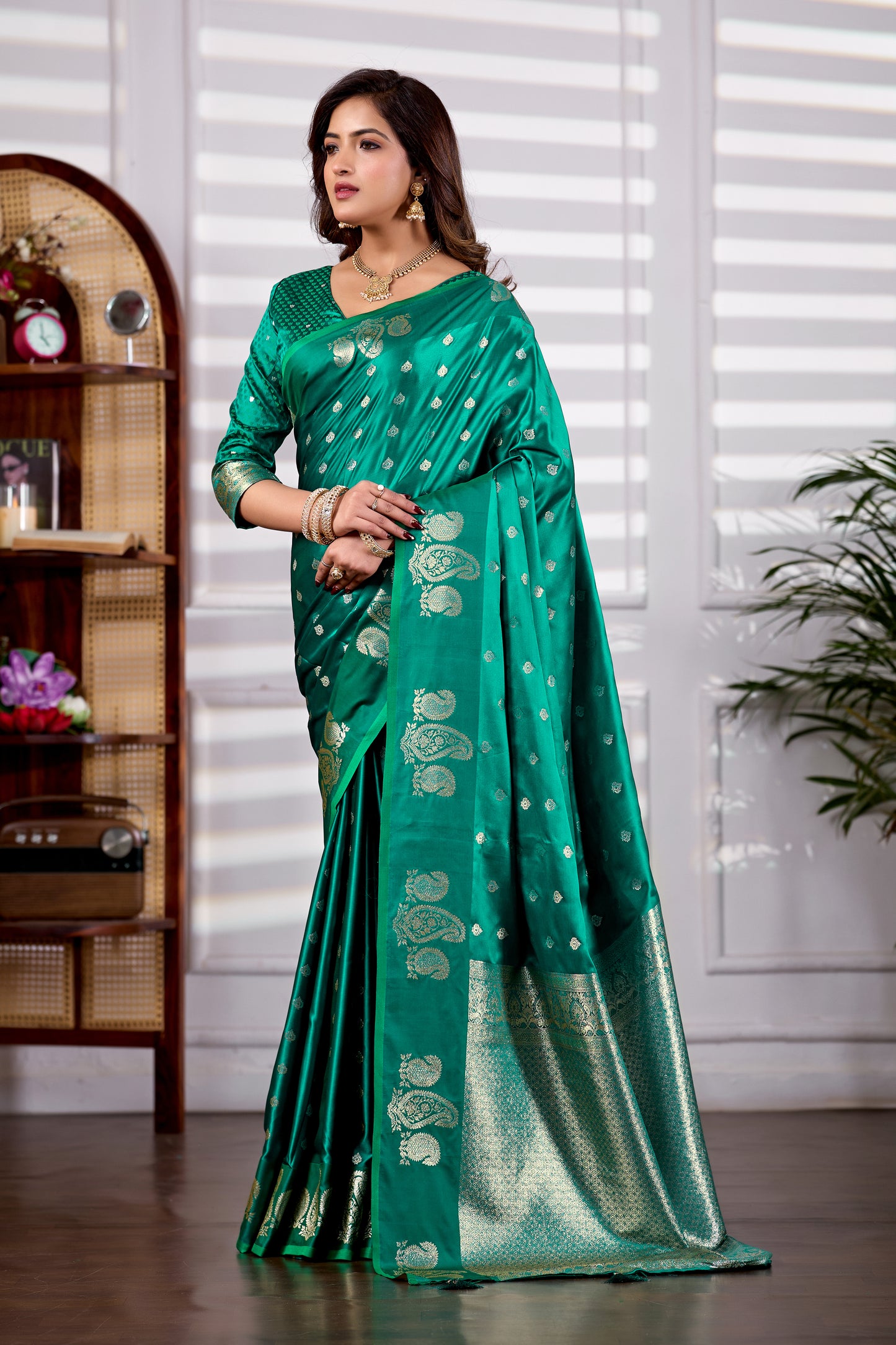 Emerald Green Banarasi Kanjivaram Silk Saree with Rich Zari Work
