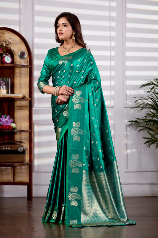 Emerald Green Banarasi Kanjivaram Silk Saree with Rich Zari Work