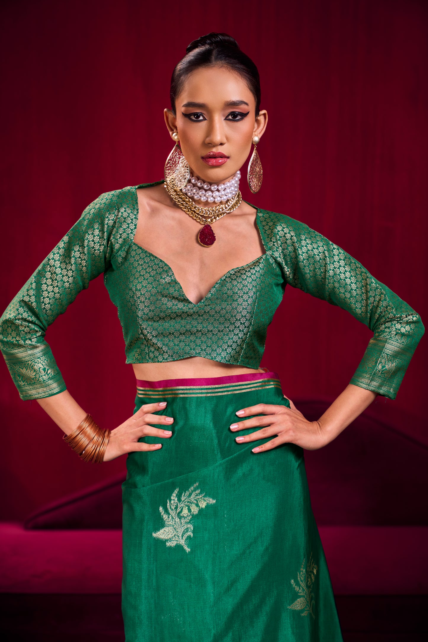 Emerald Green Soft Silk Saree for Women with Zari Weaving Border