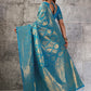 Firoza Blue Banarasi Kanjivaram Silk Saree with Rich Zari Work