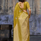 Golden Olive Katan Silk Saree with Antique Zari Border and Tiger Buttas