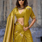 Golden Olive Katan Silk Saree with Antique Zari Border and Tiger Buttas