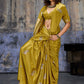 Golden Olive Katan Silk Saree with Antique Zari Border and Tiger Buttas