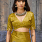 Golden Olive Katan Silk Saree with Antique Zari Border and Tiger Buttas