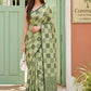 Green Checked Cotton Silk Saree with Designer Pallu
