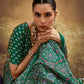 Green Printed Silk Saree with Traditional Ajrakh Motifs