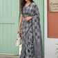 Grey Checked Cotton Silk Saree with Designer Pallu