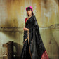 Jet Black Banarasi Silk Saree with Rich Zari Work