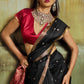 Jet Black Banarasi Silk Saree with Rich Zari Work