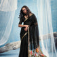 Jet Black Linen Organza Saree with Floral Organza Pallu & Zari Border