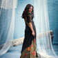 Jet Black Linen Organza Saree with Floral Organza Pallu & Zari Border
