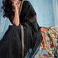 Jet Black Linen Organza Saree with Floral Organza Pallu & Zari Border
