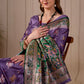 Lavender Purple Banarasi Kanjivaram Silk Saree with Rich Green Zari Work