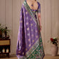 Lavender Purple Banarasi Kanjivaram Silk Saree with Rich Green Zari Work