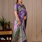 Lavender Purple Banarasi Kanjivaram Silk Saree with Rich Green Zari Work
