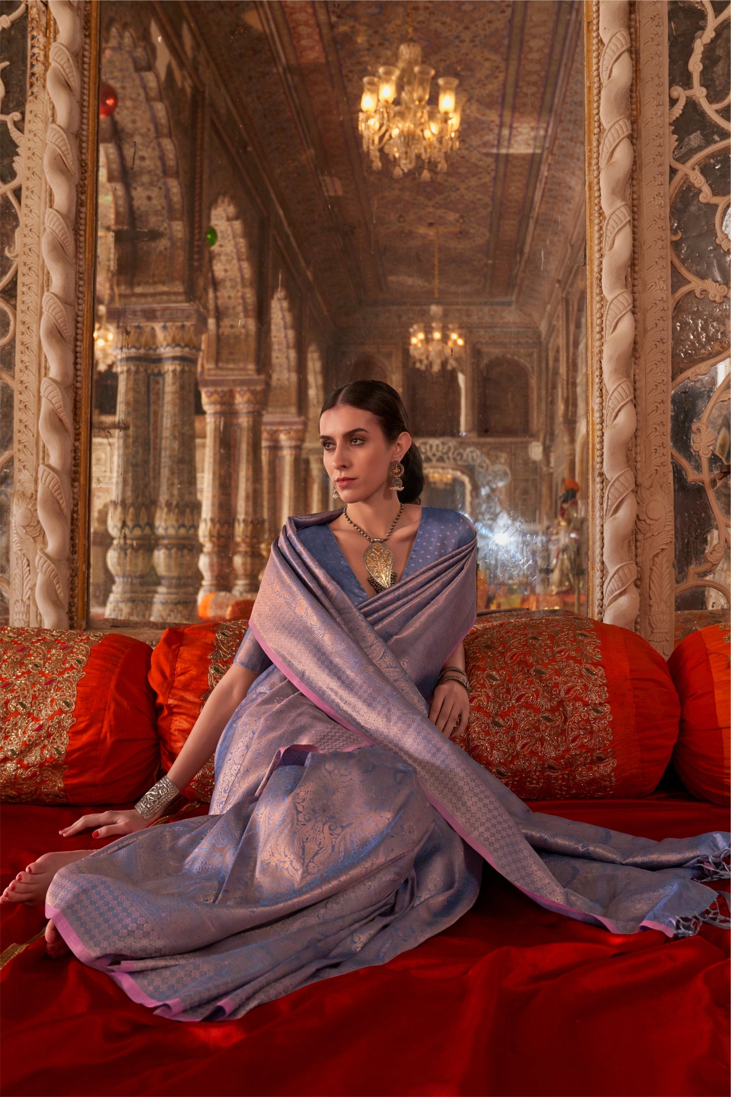Lavender Kanjivaram Silk Saree with Rich Zari Weaving