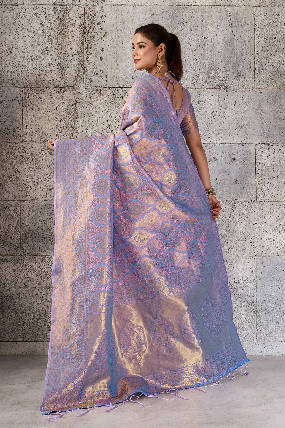 Lavender Pastel Pink Banarasi Kanjivaram Silk Saree with Rich Zari Work