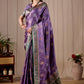 Lavender Purple Banarasi Kanjivaram Silk Saree with Rich Green Zari Work