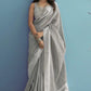 Light Grey Soft Linen Silk Saree with Chikankari Border