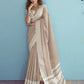 Light Taupe Soft Linen Silk Saree with Chikankari Border