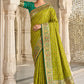 Lime Green Banarasi Silk Saree with Meenakari Paithani Pallu and Rama Green Blouse