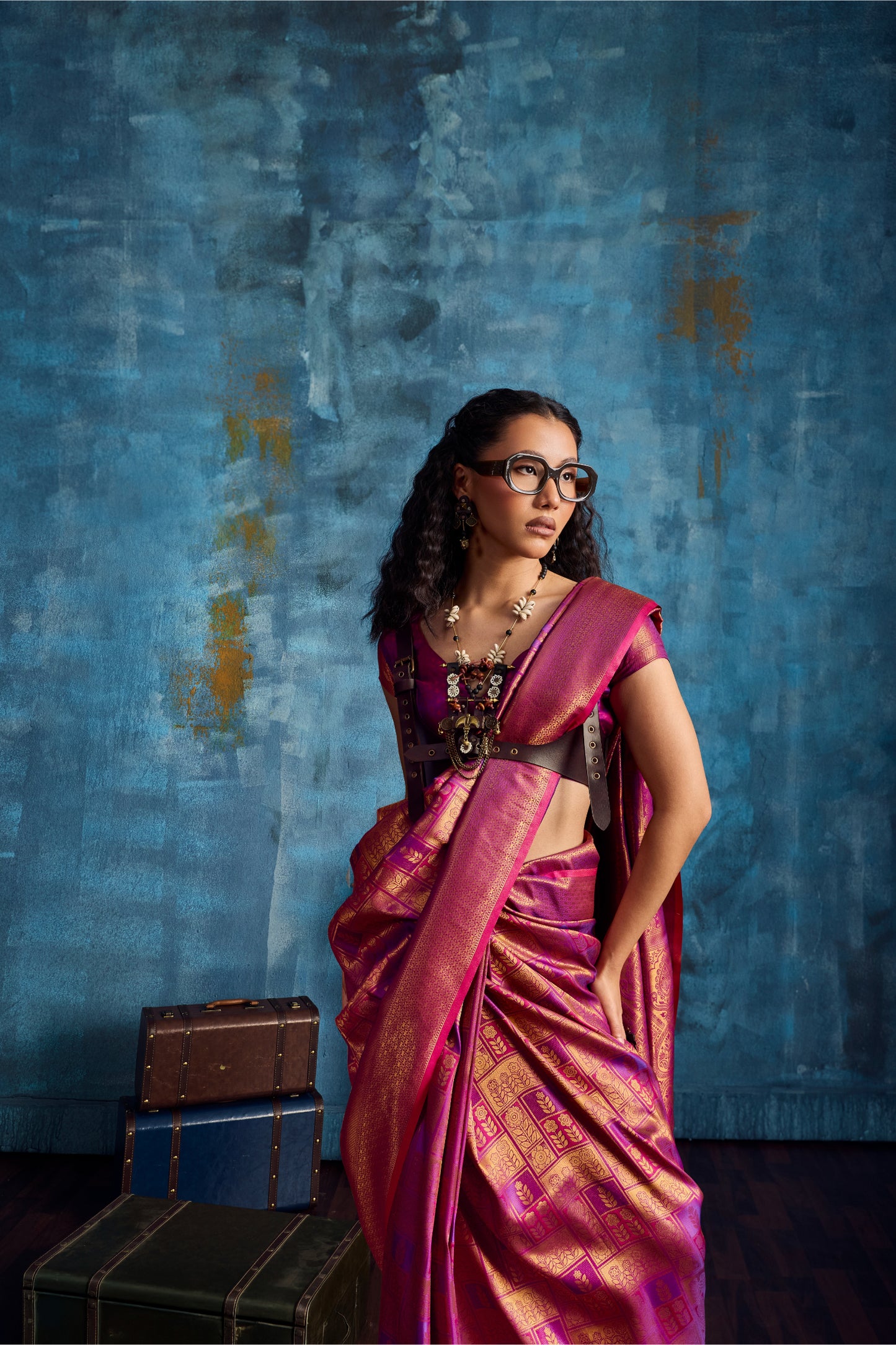 Magenta Pink Banarasi Kanjivaram Silk Saree with Rich Zari Work
