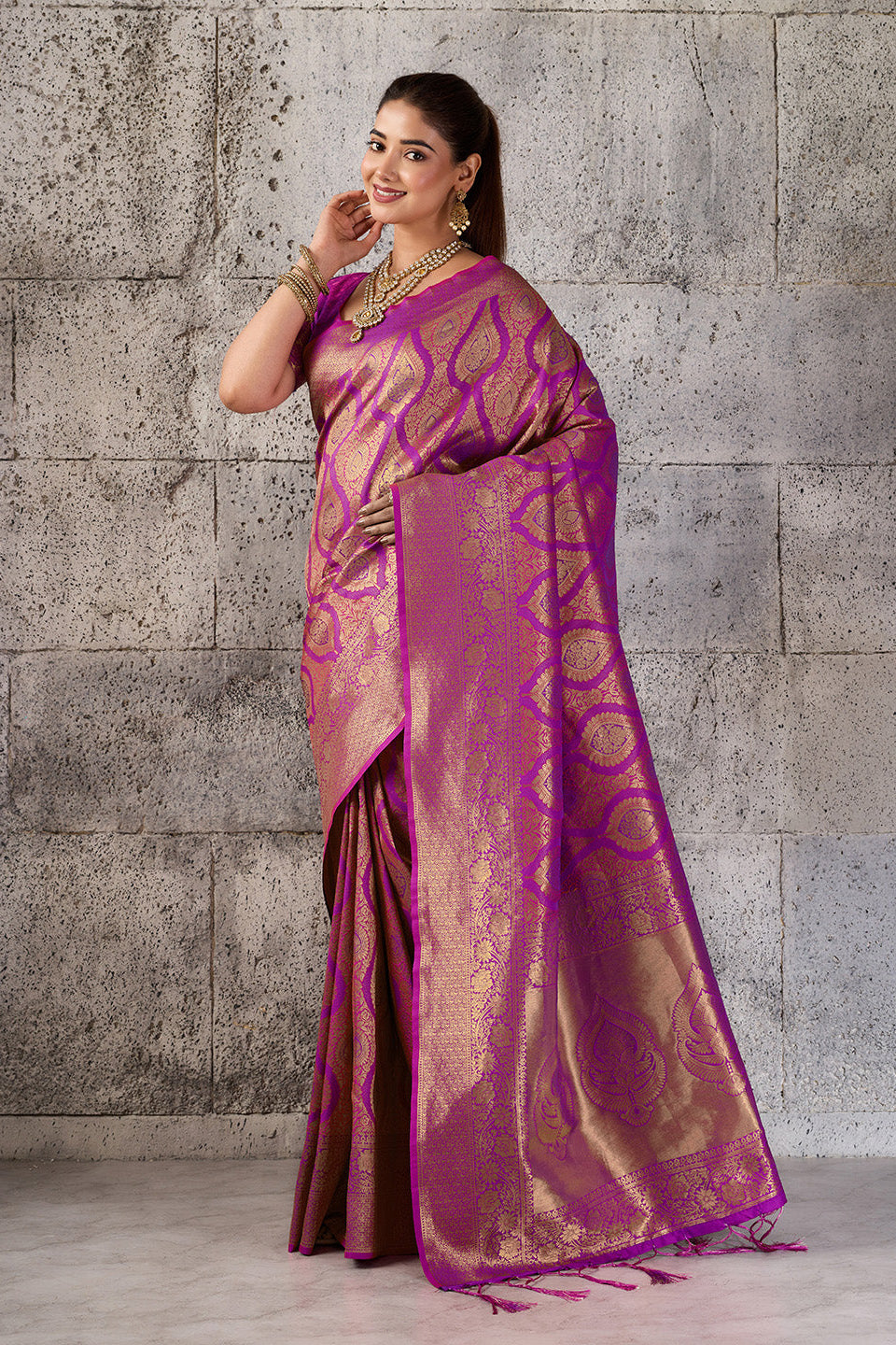 Magenta Purple Banarasi Kanjivaram Silk Saree with Rich Zari Work