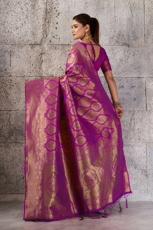 Magenta Purple Banarasi Kanjivaram Silk Saree with Rich Zari Work