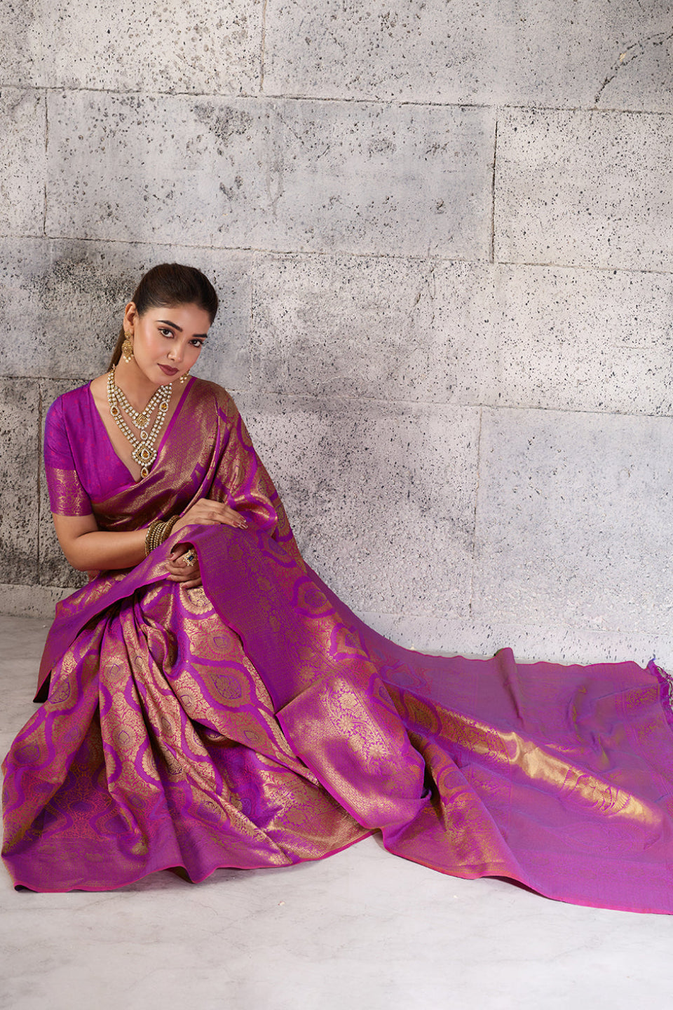Magenta Purple Banarasi Kanjivaram Silk Saree with Rich Zari Work