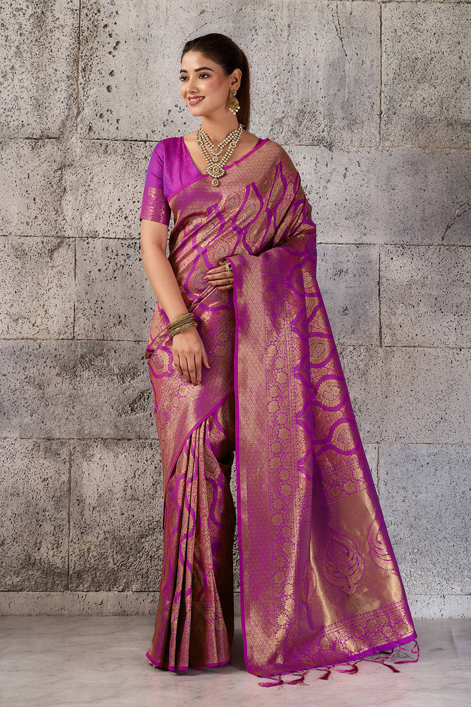 Magenta Purple Banarasi Kanjivaram Silk Saree with Rich Zari Work
