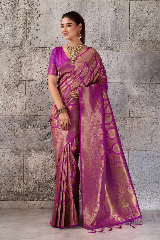 Magenta Purple Banarasi Kanjivaram Silk Saree with Rich Zari Work