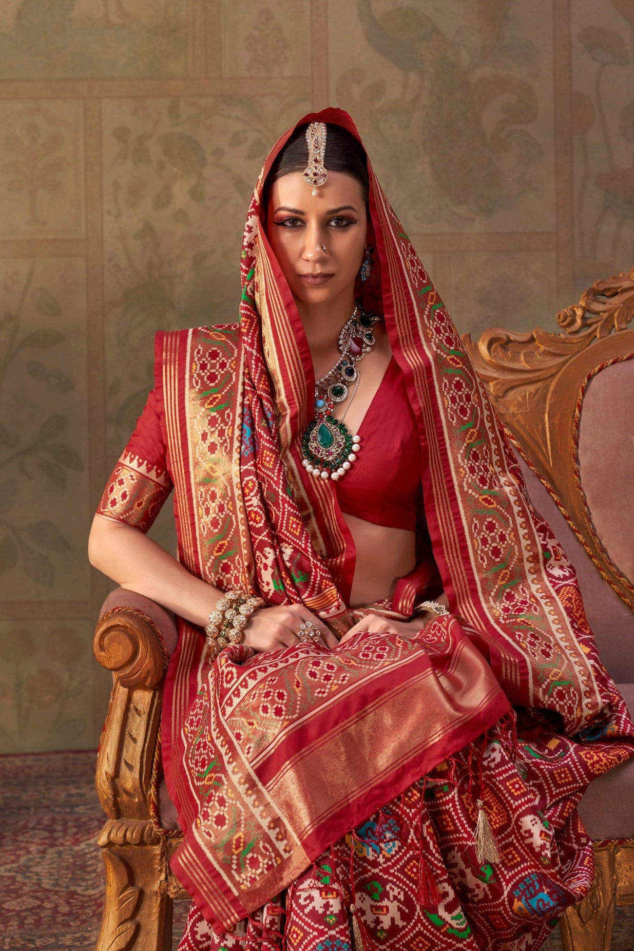 Maroon Red Banarasi Silk Patola Saree with Rich Weave & Heritage Motifs