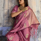 Mauve Pink Designer Katan Silk Saree with Antique Zari Border and Tiger Buttas