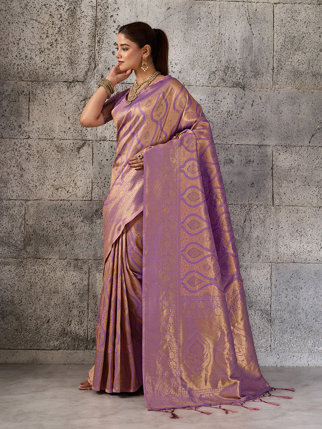 Mauve Purple Banarasi Kanjivaram Silk Saree with Rich Zari Work