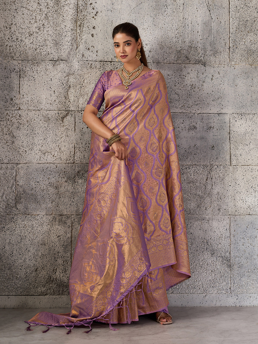 Mauve Purple Banarasi Kanjivaram Silk Saree with Rich Zari Work