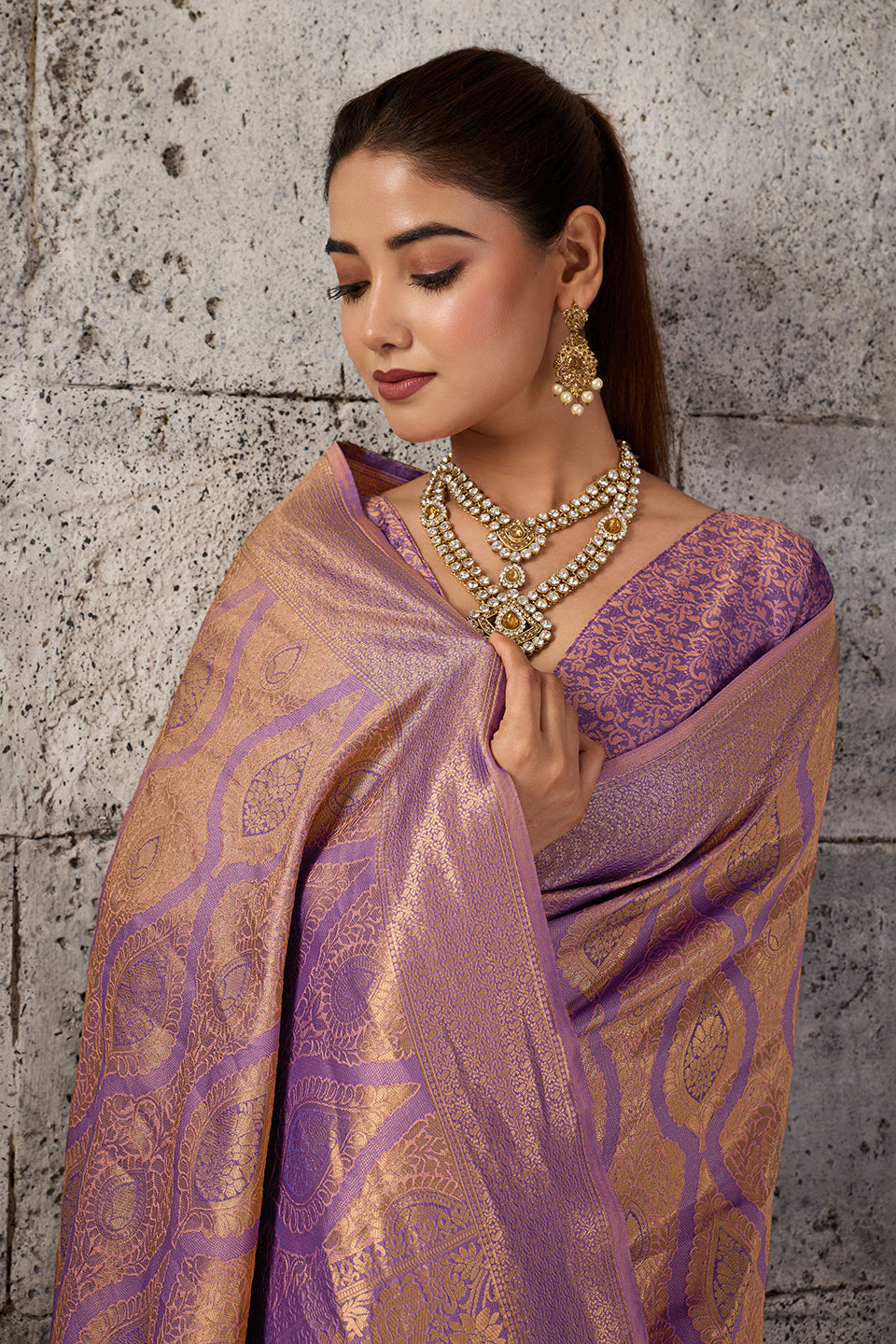Mauve Purple Banarasi Kanjivaram Silk Saree with Rich Zari Work