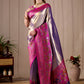Metallic Lavender Purple Banarasi Kanjivaram Silk Saree with Rich Pink Zari Work