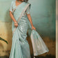 Mint Green Organza Silk Saree with Subtle Zari Stripes