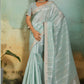 Mint Green Organza Silk Saree with Subtle Zari Stripes