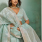 Mint Green Organza Silk Saree with Subtle Zari Stripes