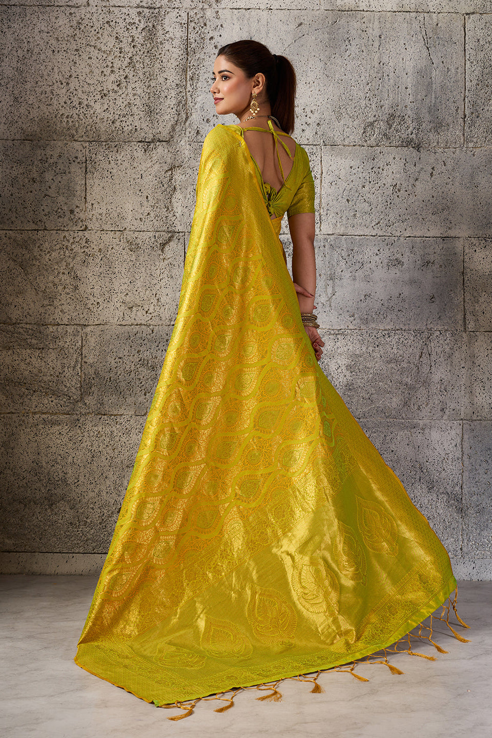 Mustard Yellow Banarasi Kanjivaram Silk Saree with Rich Zari Work