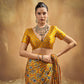 Mustard Yellow Printed Silk Saree with Ajrakh-Inspired Geometric Motifs