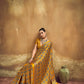 Mustard Yellow Printed Silk Saree with Ajrakh-Inspired Geometric Motifs