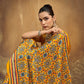 Mustard Yellow Printed Silk Saree with Ajrakh-Inspired Geometric Motifs