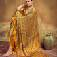 Mustard Yellow Printed Silk Saree with Ajrakh-Inspired Geometric Motifs