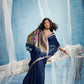 Navy Blue Linen Organza Saree with Floral Organza Pallu & Zari Border