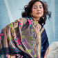 Navy Blue Linen Organza Saree with Floral Organza Pallu & Zari Border