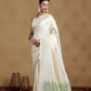 Off-White Banarasi Silk Saree with Subtle Pastel Green Border