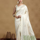 Off-White Banarasi Silk Saree with Subtle Pastel Green Border